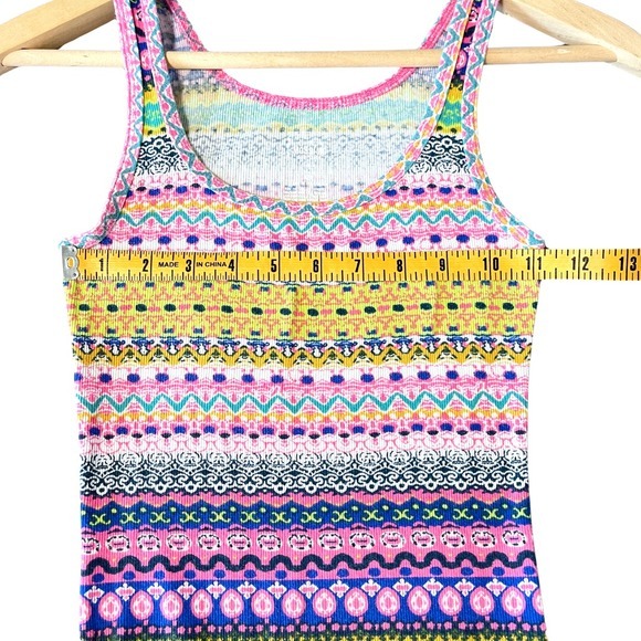 Mossimo Vintage‎ Y2K Retro Tank Top Womens Size M Rainbow Stripe Long Stretch - Picture 7 of 8
